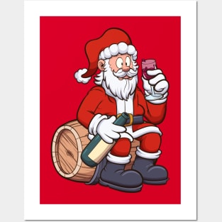 Santa Claus Drinking Wine Posters and Art